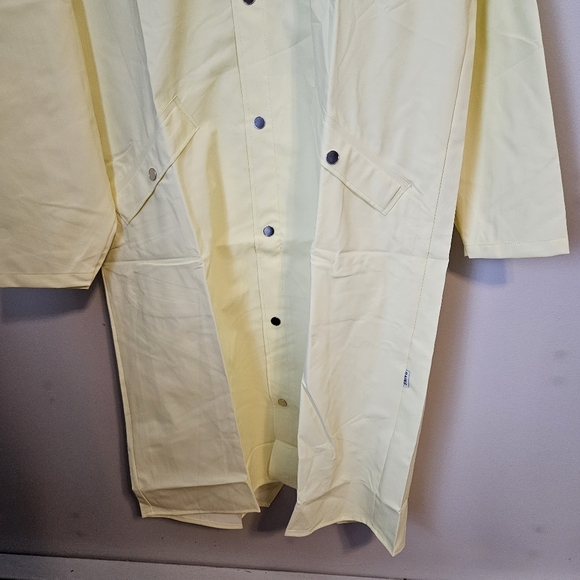 Rains Longer Jacket Straw Yellow Unisex Casual Classic Button Closure Hooded - Picture 5 of 15